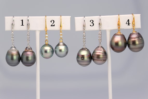 Tahitian Dangle Drop Pearl Earrings in 925 Sterling Silver (SHE003)