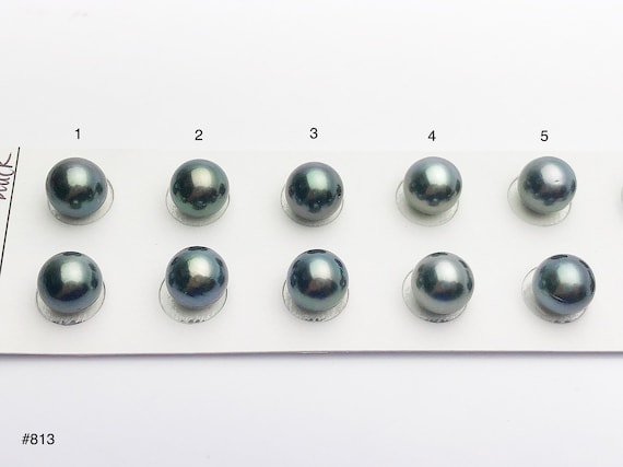 9-9.5mm Tahitian Pearls Round, AAA, Loose Matched Pairs 9mm (813)