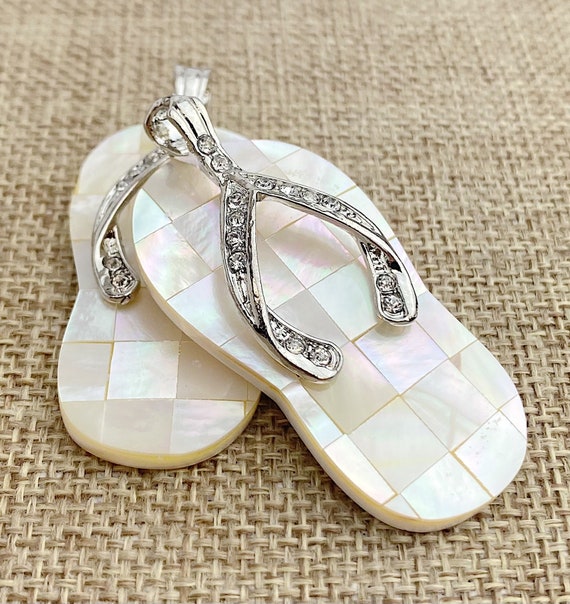 Mother of Pearl Silver Plated Crystal Slipper Pendant Sku#M781