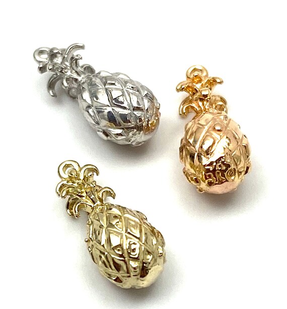 14K solid white gold, yellow gold and rose gold pineapple charm, SKU# L-92