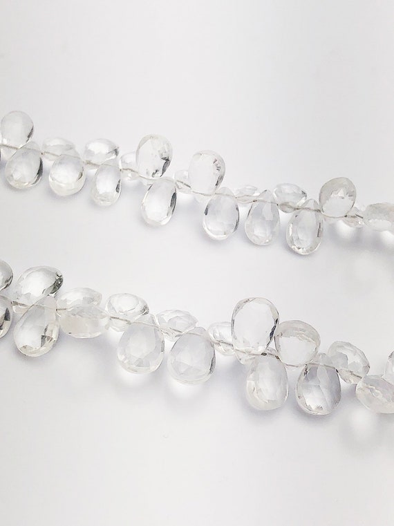 HALF OFF SALE - Quartz Crystal Faceted Flat Pear Gemstone Beads, Full Strand, Semi Precious Gemstone, 8"