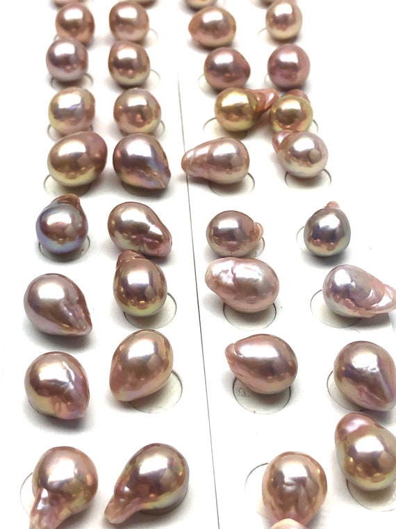 Paired pink Edison pearls, Drop Shape AA+ Quality, Lavender Colors, Sku # 070772