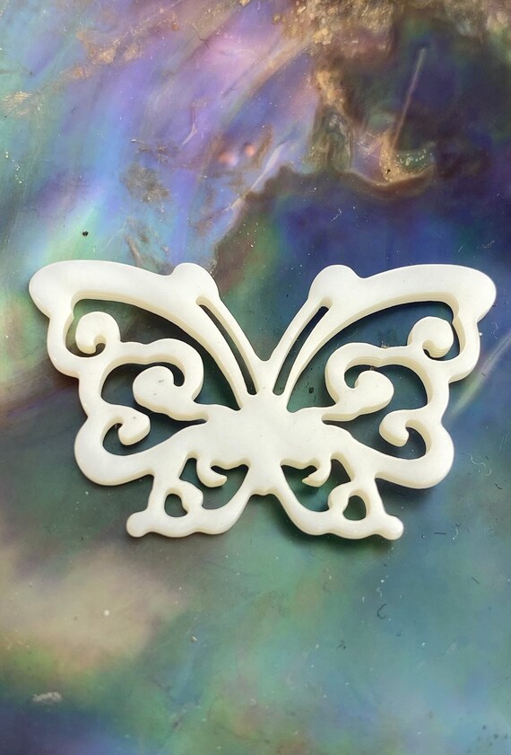 White Carved Butterfly MOP M178