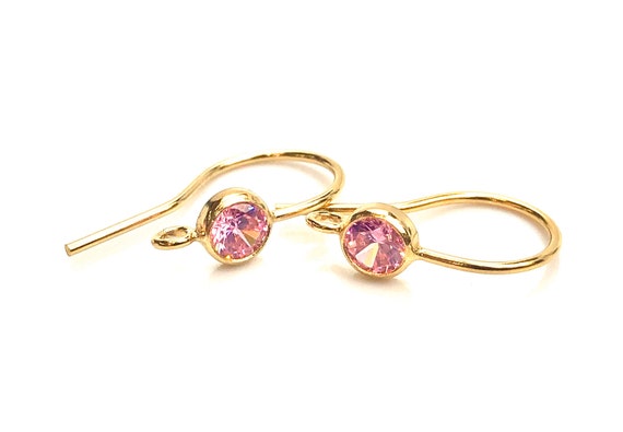 Pink cubic zirconia, 14KGF ear wire with ring , 14K gold , SKU#4006425M10