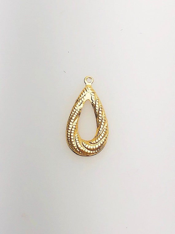 14K Gold Fill Decorative Textured Drop Charm w/ Ring, 8.5x16.6mm, Made in USA - 1437