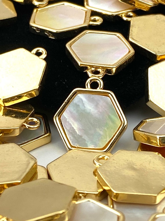 Mother of Pearl Hexagon Gold Plated Charm