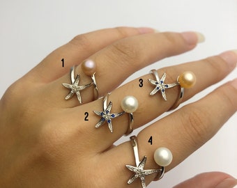 Sterling Silver Pearl Starfish rings - (867 No. 1-4)