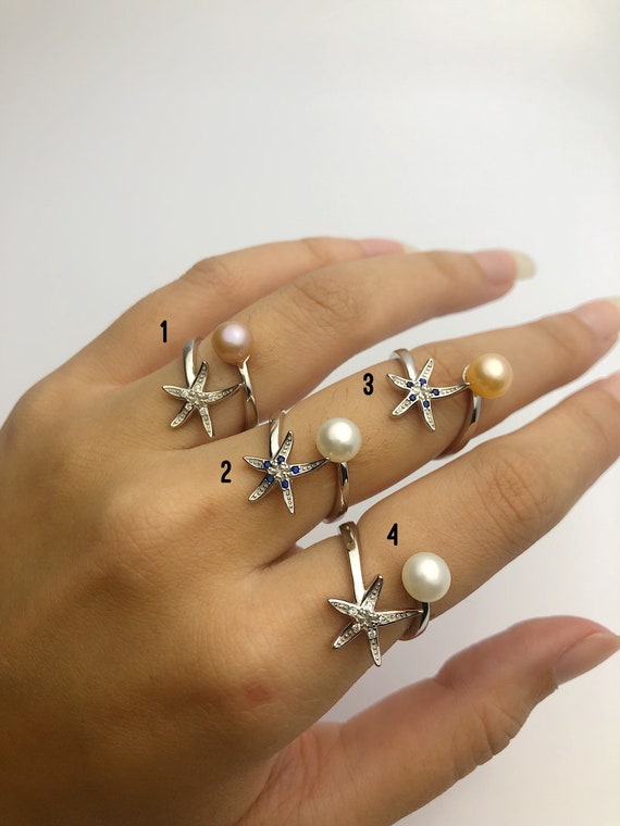 Sterling Silver Pearl Starfish rings - (867 No. 1-4)