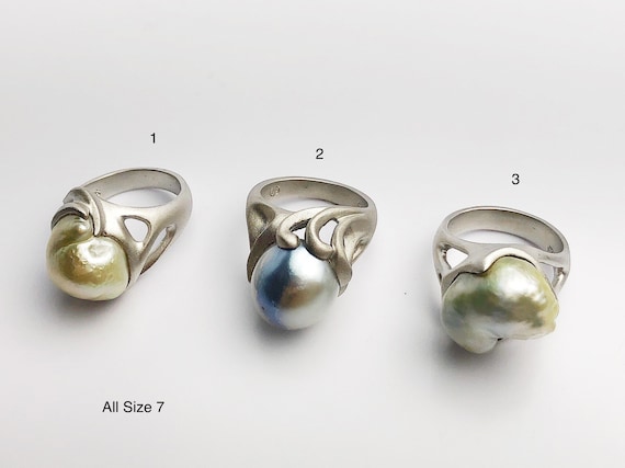 Handcarved Sterling Silver South Sea Pearl Rings - Natural Color - Southsea Pearls - Statement Ring (429 No. 1-3)