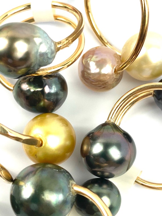 Stunning Adjustable 14KGF Edison, Tahitian, and South Sea Pearl Rings, 14K Gold Filled, 14K Gold Fill, Sku GPR-16