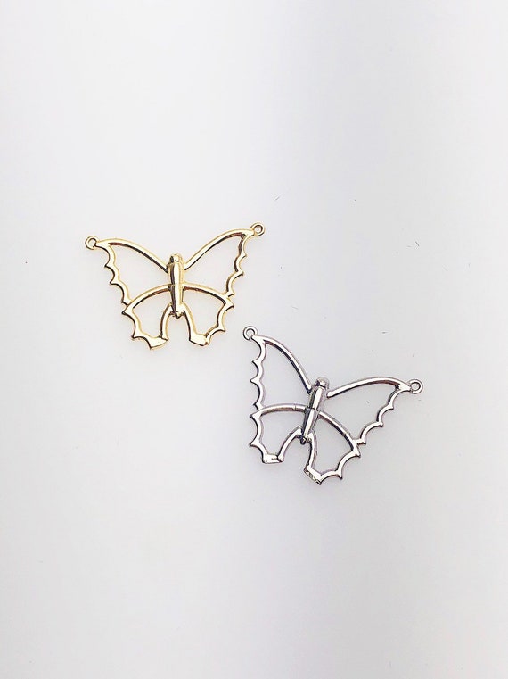 14K Solid Gold Butterfly Charm w/two Rings, 20.7x14.3mm, Made in USA (L-152)