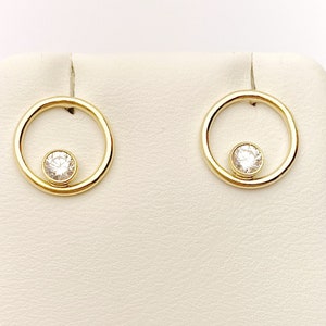 14k Gold Filled 10mm Round Wire Post Earrings w/2mm White Cz Stones (400C10BPM4)