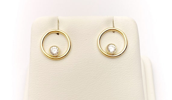 14k Gold Filled 10mm Round Wire Post Earrings w/2mm White Cz Stones (400C10BPM4)