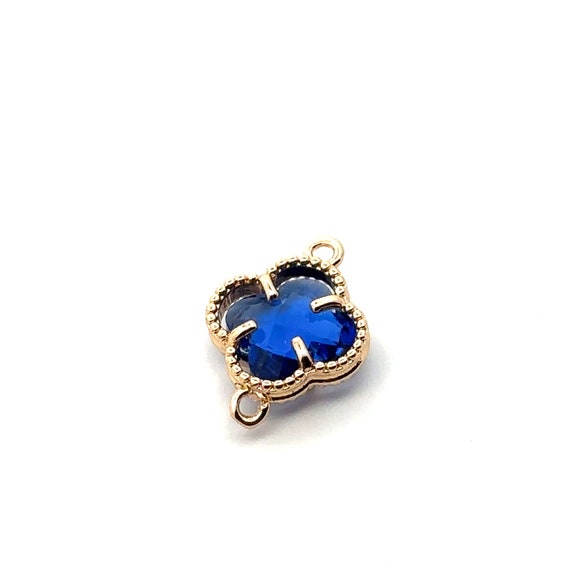 Royal blue four leaf clover double ring crystal charm, SKU#M2142Rblue