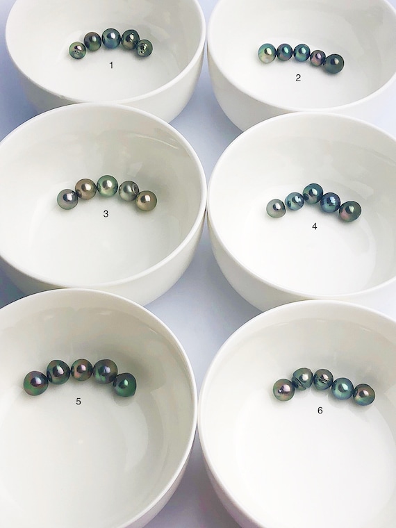 5 Pearls - Multicolor Tahitian Peacock Loose pearls - Semi-Round to Oval - A+ Quality - 10 to 11mm (#585 No. 1-6)