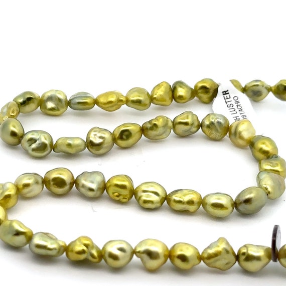 Green pistachio Tahitian keshi strand, High luster, SKU#PK3