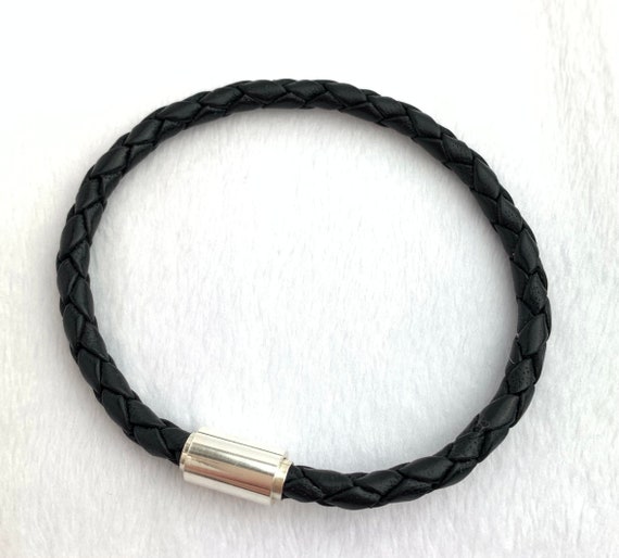 Black Braided Leather Magnetic Bracelet Sku#501222507LM