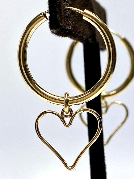 Lovely 14K Gold Filled Heart Drop, Hoop Earrings sku #H-2 HEART