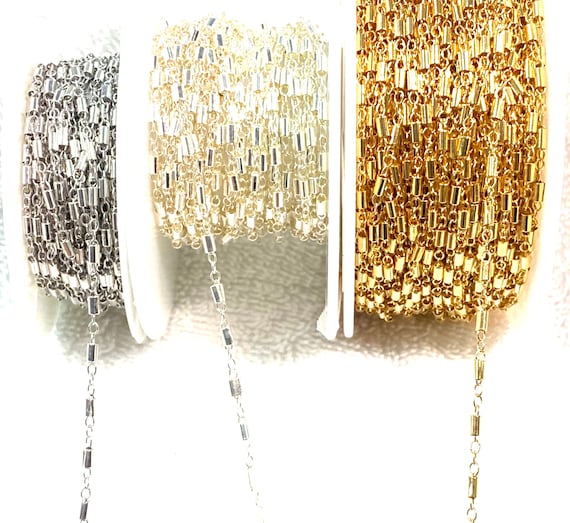 Bar Chain 3 + 1 , Per Foot, 14k Gold Filled, Sterling Silver, 14k Rose Gold Filled, Rhodium