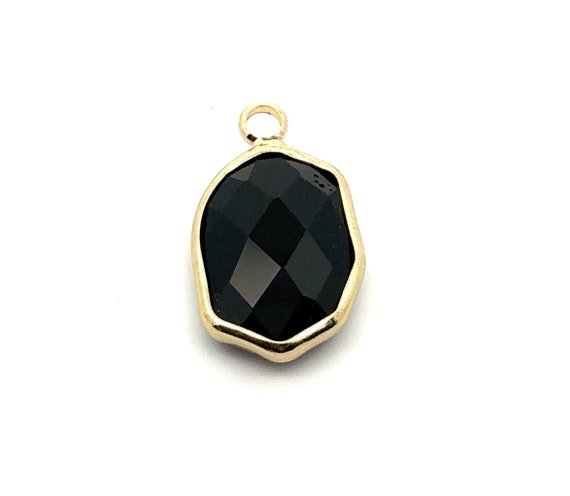 Black crystal charm, 14K gold plated. SKU#M8810