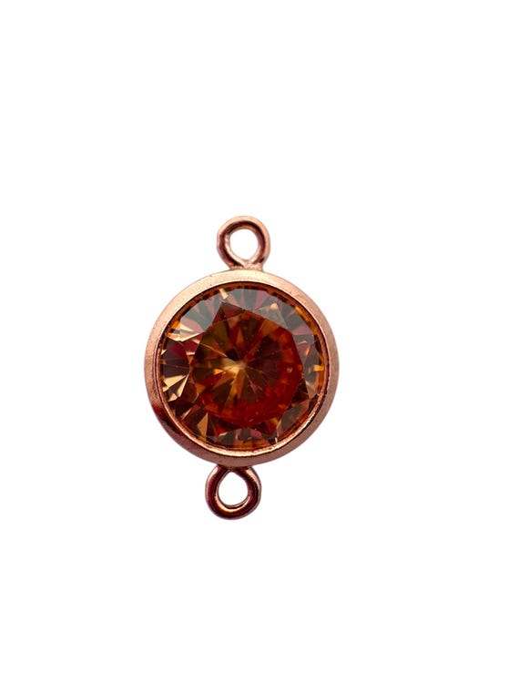 6mm, 3A, Rose Gold Filled cubic zirconia bezel connector
