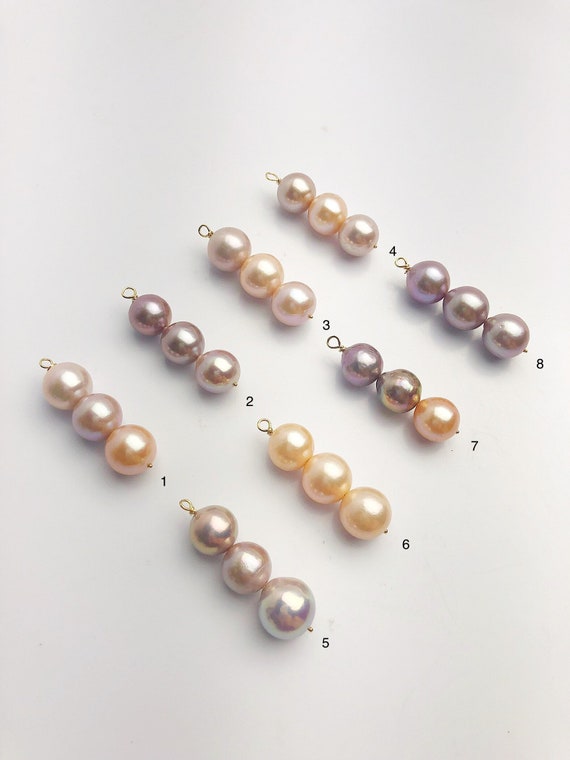 Edison Pearl Pendants on 14K Gold, Natural Color, 11-13mm, Made in Hawaii (546 No. 1-8)