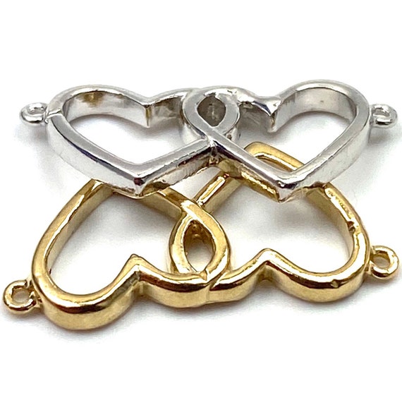 14K solid yellow and white gold double heart charm, SKU# L-167