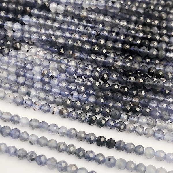 HALF OFF SALE - Blue Iolite Shaded Ombre Gemstone Beads, Full Strand, Semi Precious Gemstone, 13"