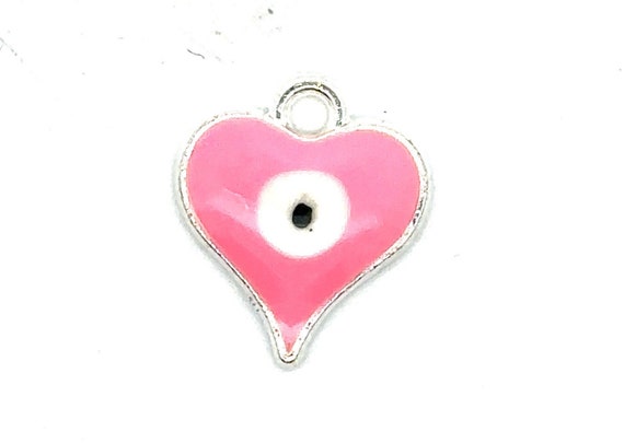 Heart shaped pink evil eye charm, SKU#M3394