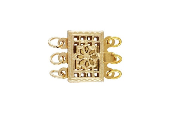 7.5x10.5mm Rectangle Filigree Pearl Clasp 3 Row, 14k gold filled. Made in USA. #4003579