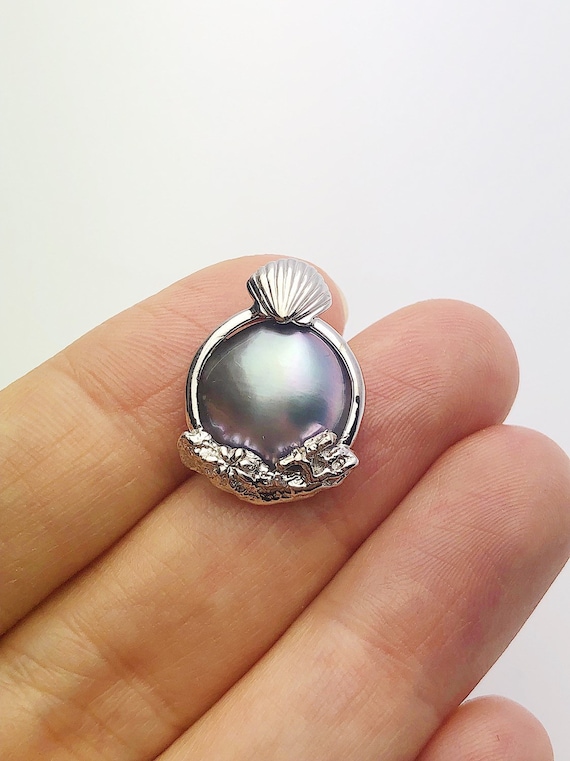 30% OFF - 14K White Gold Sea of Cortez Mabe Pearl Pendant, Made in Hawaii (#798)