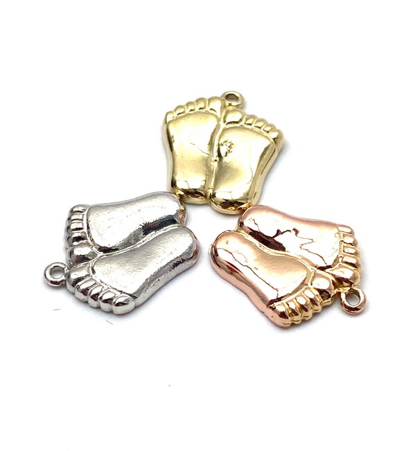 14K solid white gold , rose gold & yellow gold feet charm , SKU# L-24