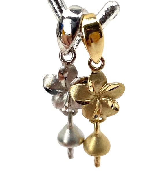 14K solid white and yellow gold plumeria bail, SKU# TP-100