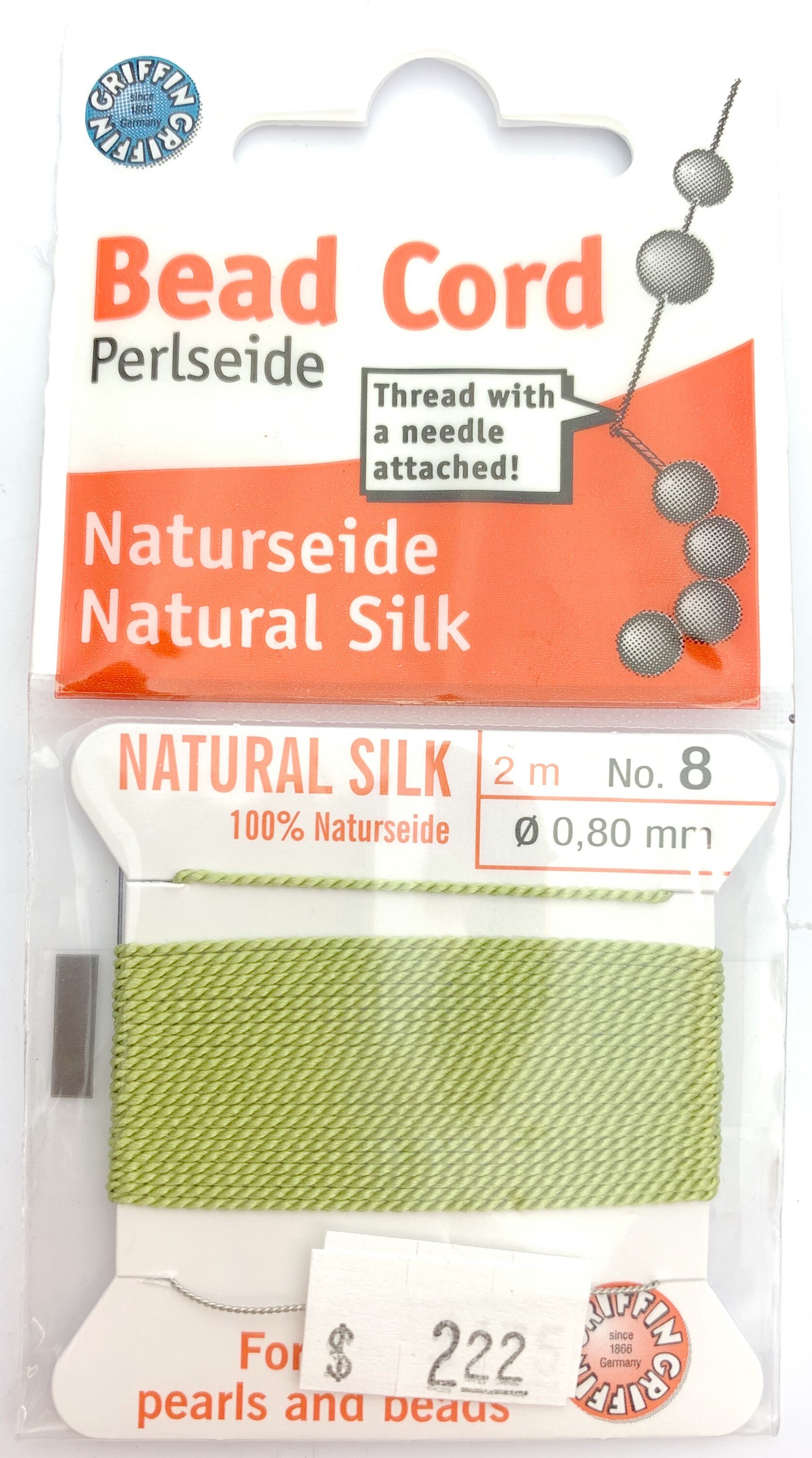 100 Natural Jade Green Silk Beading Cord, 2 Meters