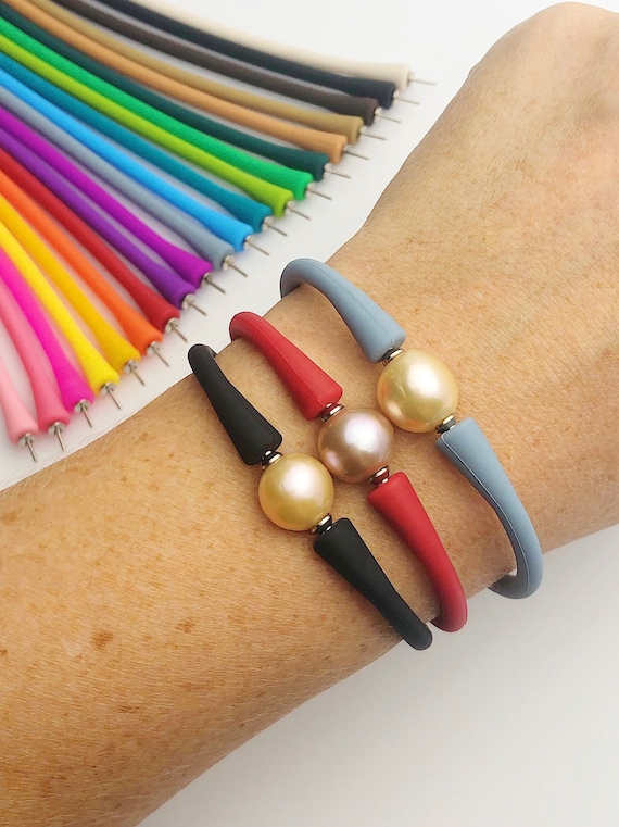 Stretchy Edison Pearl Silicone Bracelet, 20 Band Colors Available