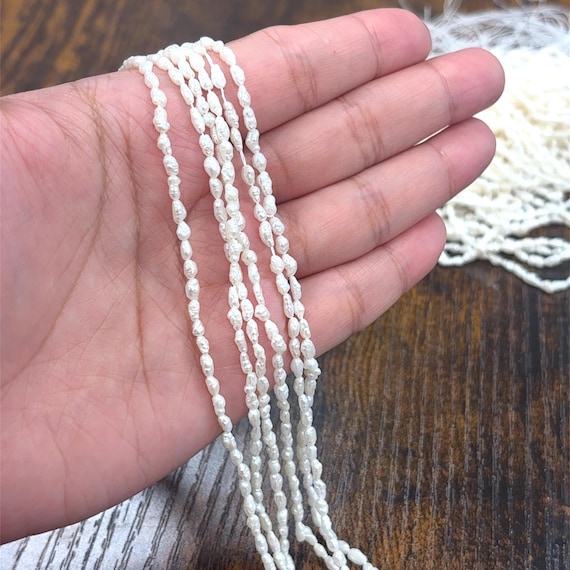 2mm x 5mm Freshwater Pearl Strand (1), Tiny Seed Pearls, 16” Strand