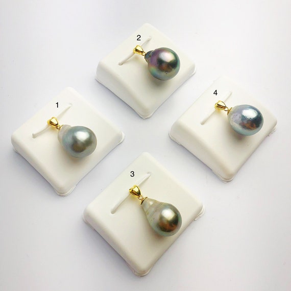 12-15mm Tahitian Pearl Pendants on 18K Gold Plated Sterling Silver (442 No. 1-4)