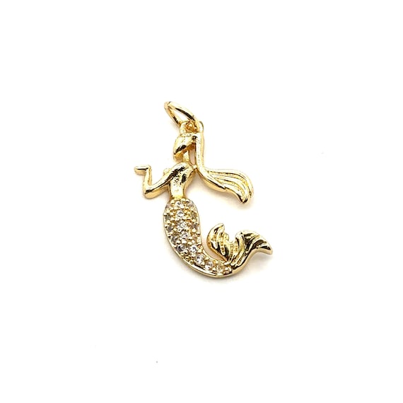 Mermaid charm, Cubic zirconia, 14K gold plated. SKU#M3437
