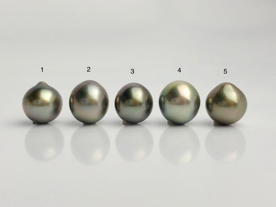 AAA Quality Multicolor Tahitian Peacock Loose Pearls - Short Drop Shape - 12mm (#572 No. 1-5)