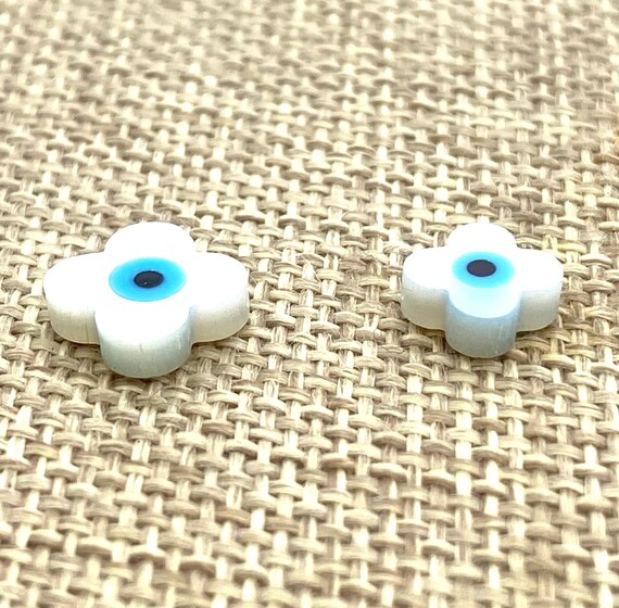 Mother Of Pearls Blue Eye Clover Beads, Clover Beads, Evil Eye Beads