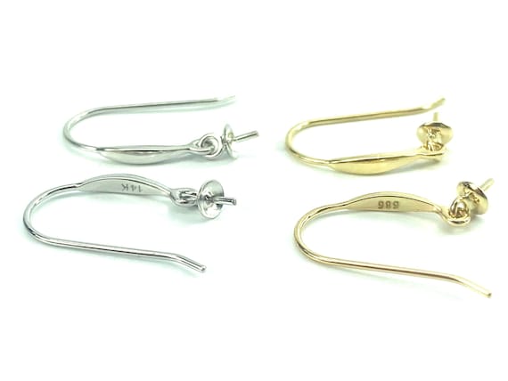 14K Solid Gold/White Gold G.A. Ear Hook with 3mm cup