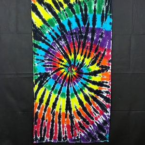 Tie Dye Beach Towel 30"x60" Rainbow Stain Glass | 13.2oz Premium Terry Velour Towel (Hand Dyed)