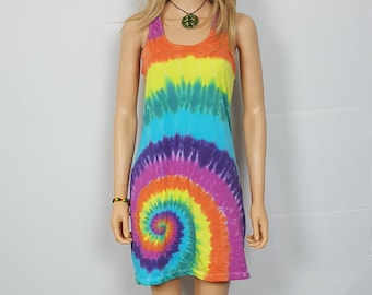 Rainbow Tie Dye Racerback Dress | Hand Dyed Festival Hippie Style