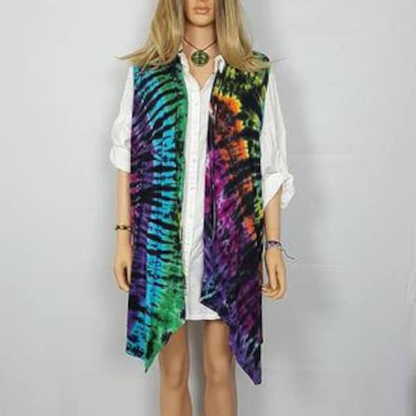 Tie Dye Premium Rayon Open Vest Cardigan (Hand Dyed / Made in USA) | Size US S / M / L / XL | Hippie | Festival | Rave