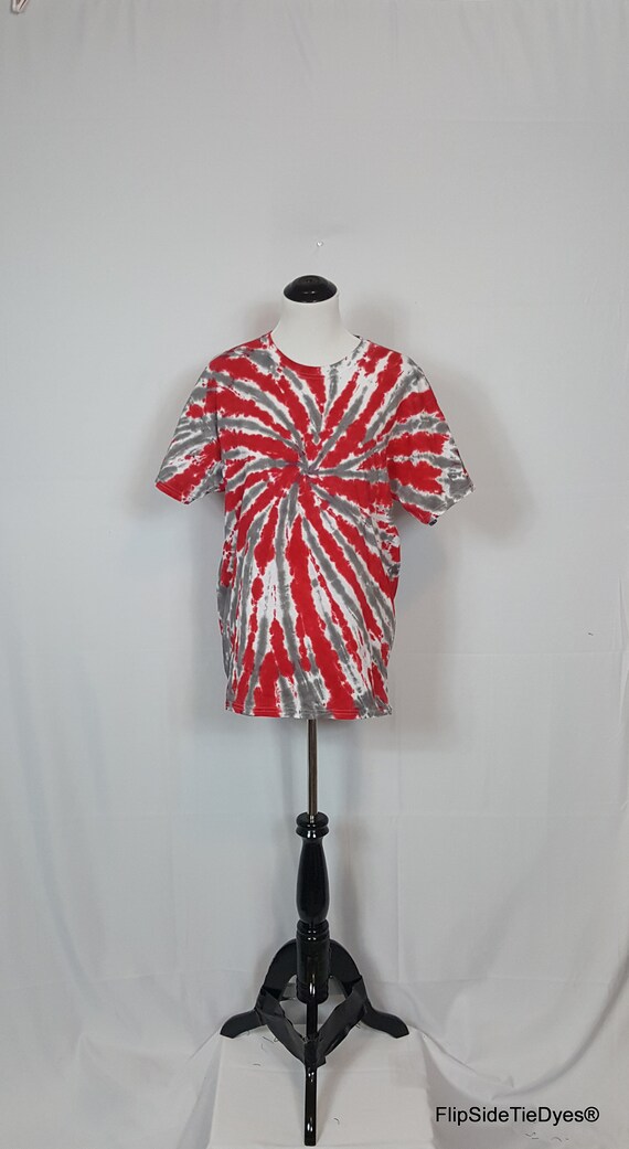 red and gray tie dye shirt