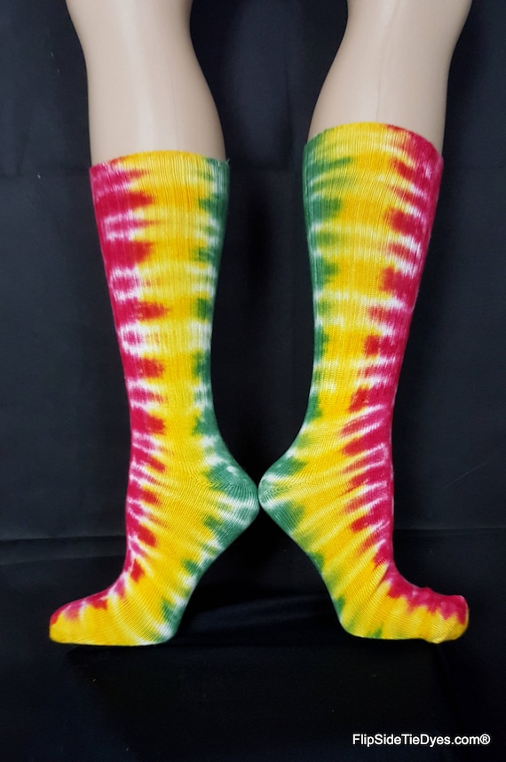 Tie Dye Sock Bamboo Rasta Style - Adult Unisex 9-11 or 11-13 (Hand Dyed)