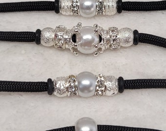 Black/White/Silver Dog Show Lead/Ultimate Bling Fancy Beaded Show Dog Lead/Dog Show Leash Bling Snap Dog Lead 4 ft