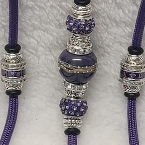 Purple/Silver Bling Beaded Show Dog Lead/Dog Show Lead/Leash Bling Small End Loop or Snap Dog Lead
