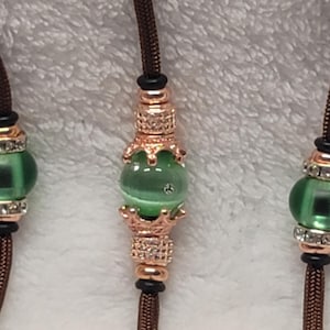 Brown/Green/Rose Gold Beaded Show Dog Lead/Dog Show Lead/Leash Bling Small End Loop, Snap, or Slip Dog Lead