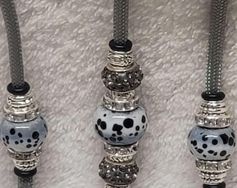 Gray/Black Spotted Bling Dog Show Lead: Custom Beaded Leash